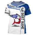 Wahoo Fishing American Flag Custom name and boat name performance Patriotic Long Sleeve Fishing NQS2338