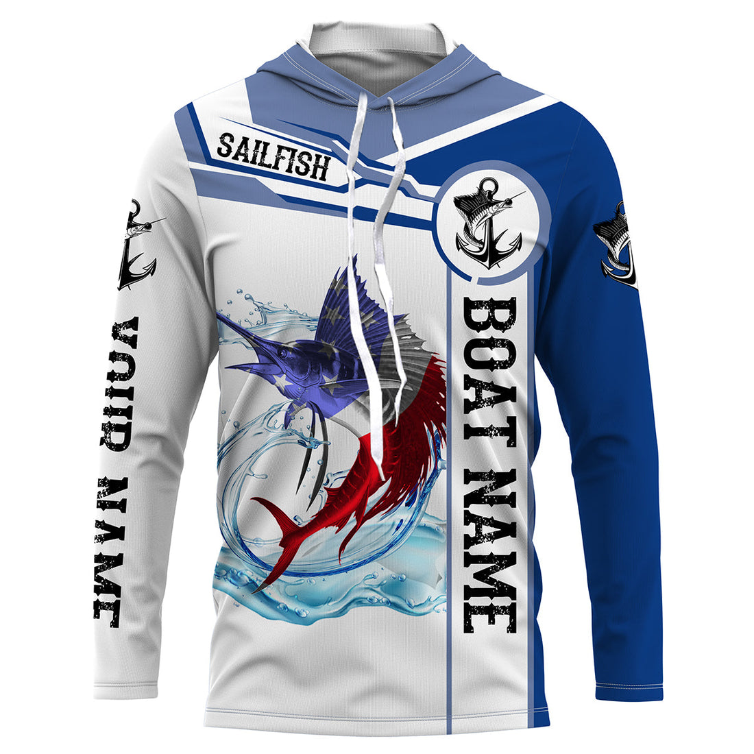 Sailfish Fishing American Flag Custom name and boat name performance Long Sleeve Fishing, Patriotic Fishing gifts NQS2339