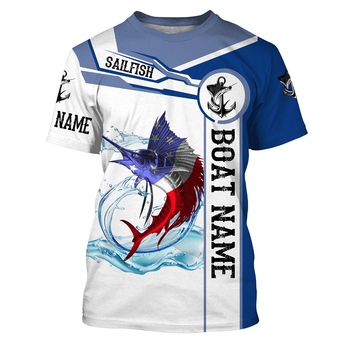 Sailfish Fishing American Flag Custom name and boat name performance Long Sleeve Fishing, Patriotic Fishing gifts NQS2339