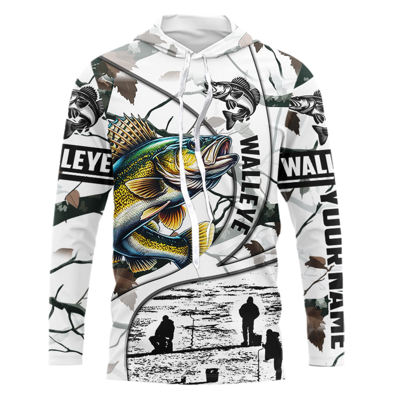 Ice fishing walleye winter camo ice fishing clothing Custom name fishing, gift for fisherman NQS2590