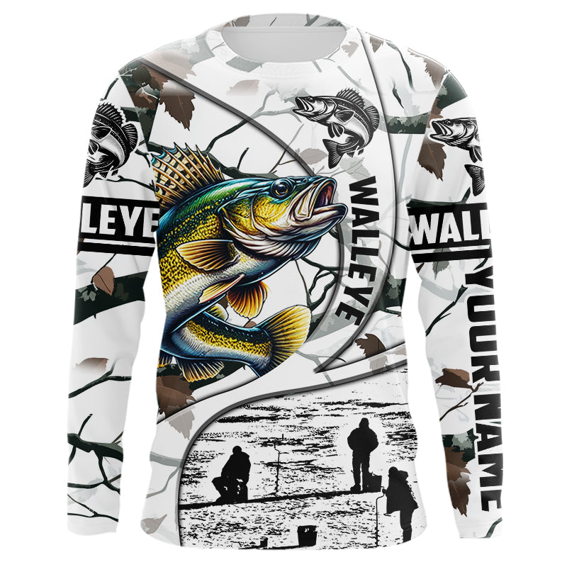 Ice fishing walleye winter camo ice fishing clothing Custom name fishing, gift for fisherman NQS2590