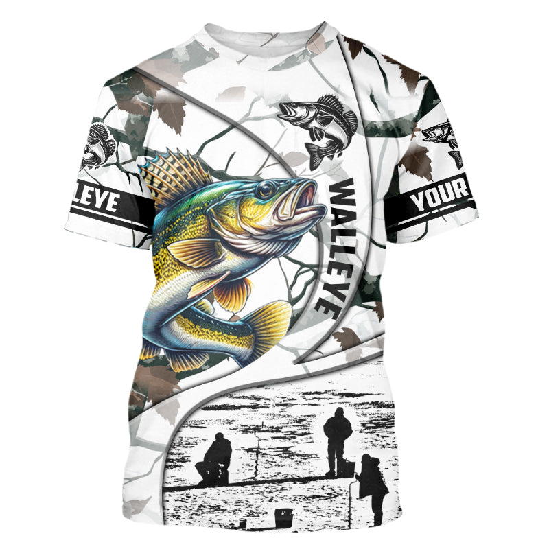Ice fishing walleye winter camo ice fishing clothing Custom name fishing, gift for fisherman NQS2590