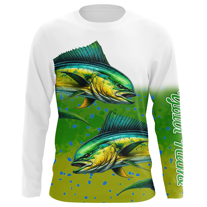 Mahi-mahi Fishing Customize Name Green Scales Long Sleeve Fishing, Personalized Fishing Gift NQS261