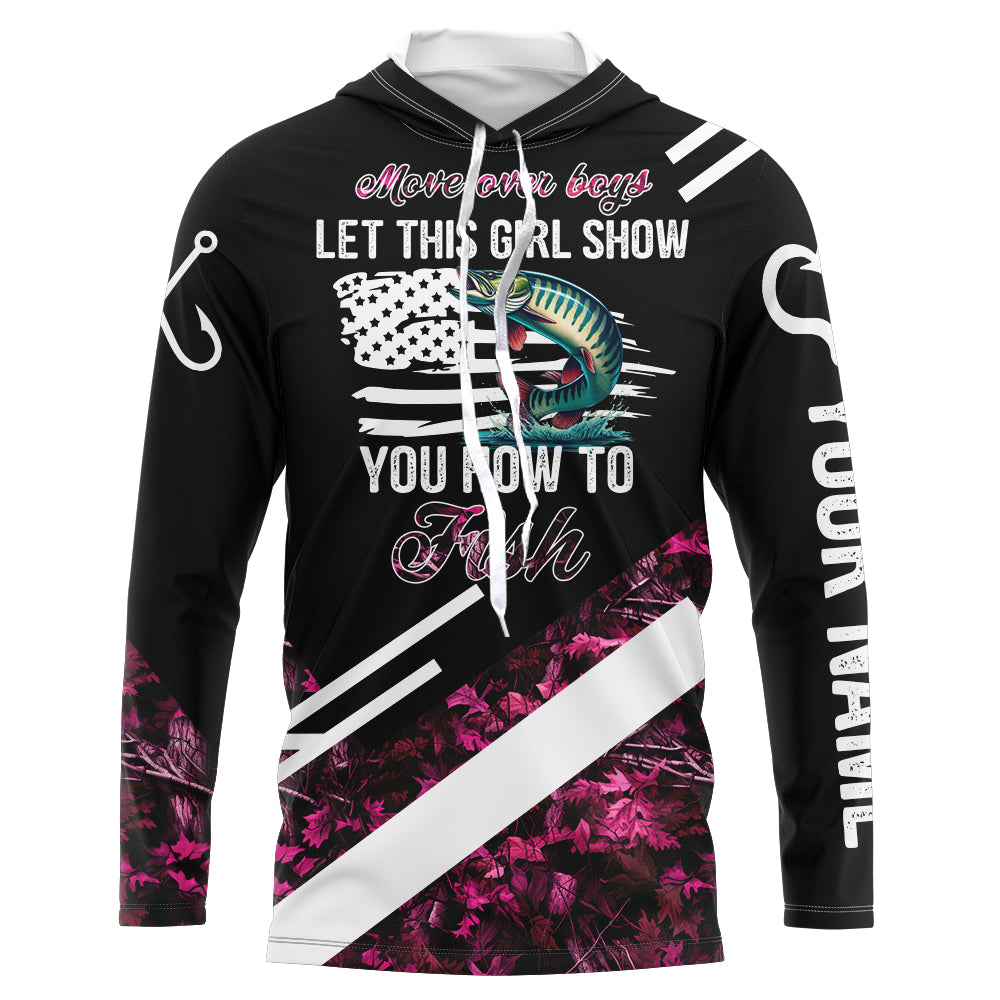 Move over boys let this girl show you how to fish Musky fishing pink camo custom name 3D fishing NQS5162