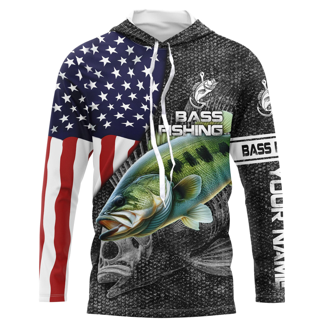 Largemouth Bass fishing American flag custom fishing Performance Long Sleeve NQS3708