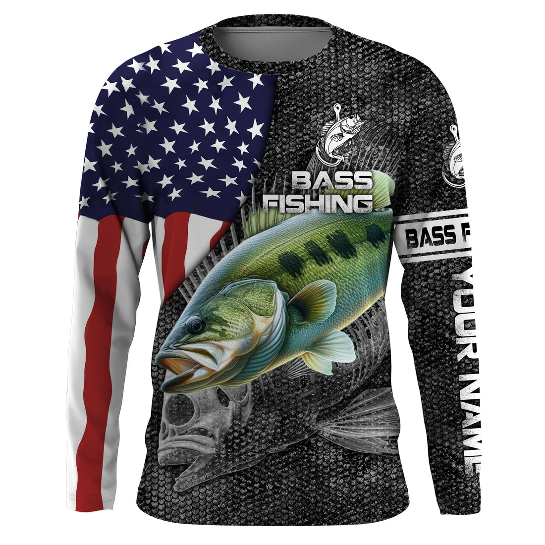 Largemouth Bass fishing American flag custom fishing Performance Long Sleeve NQS3708