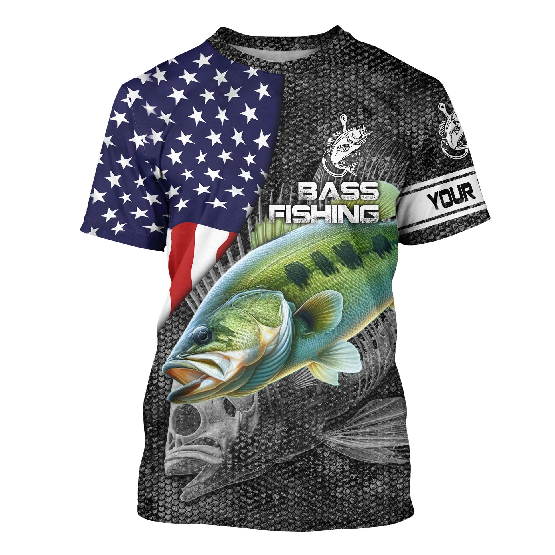 Largemouth Bass fishing American flag custom fishing Performance Long Sleeve NQS3708
