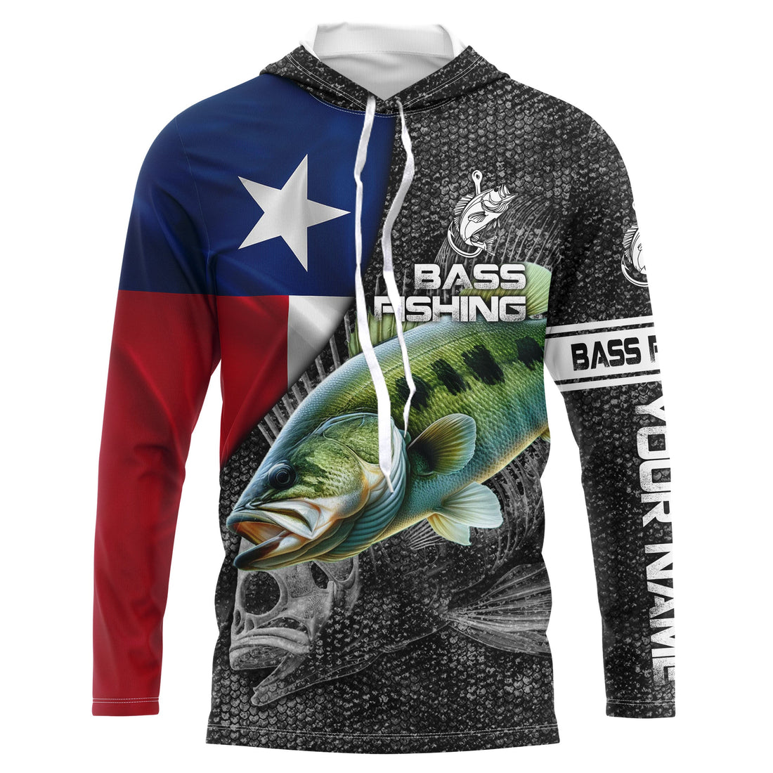 Largemouth Bass fishing Texas flag custom fishing Performance Long Sleeve NQS3709