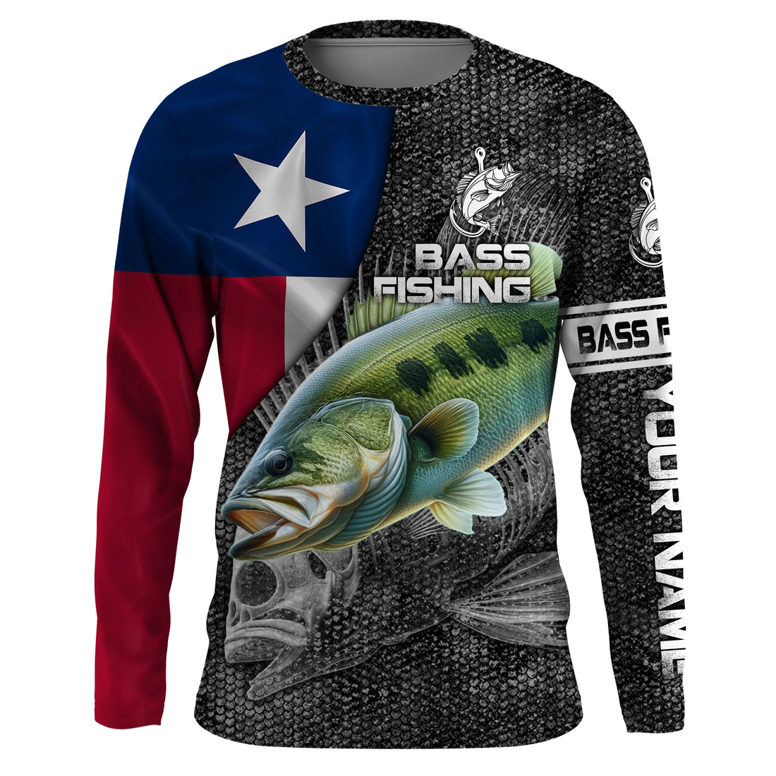 Largemouth Bass fishing Texas flag custom fishing Performance Long Sleeve NQS3709