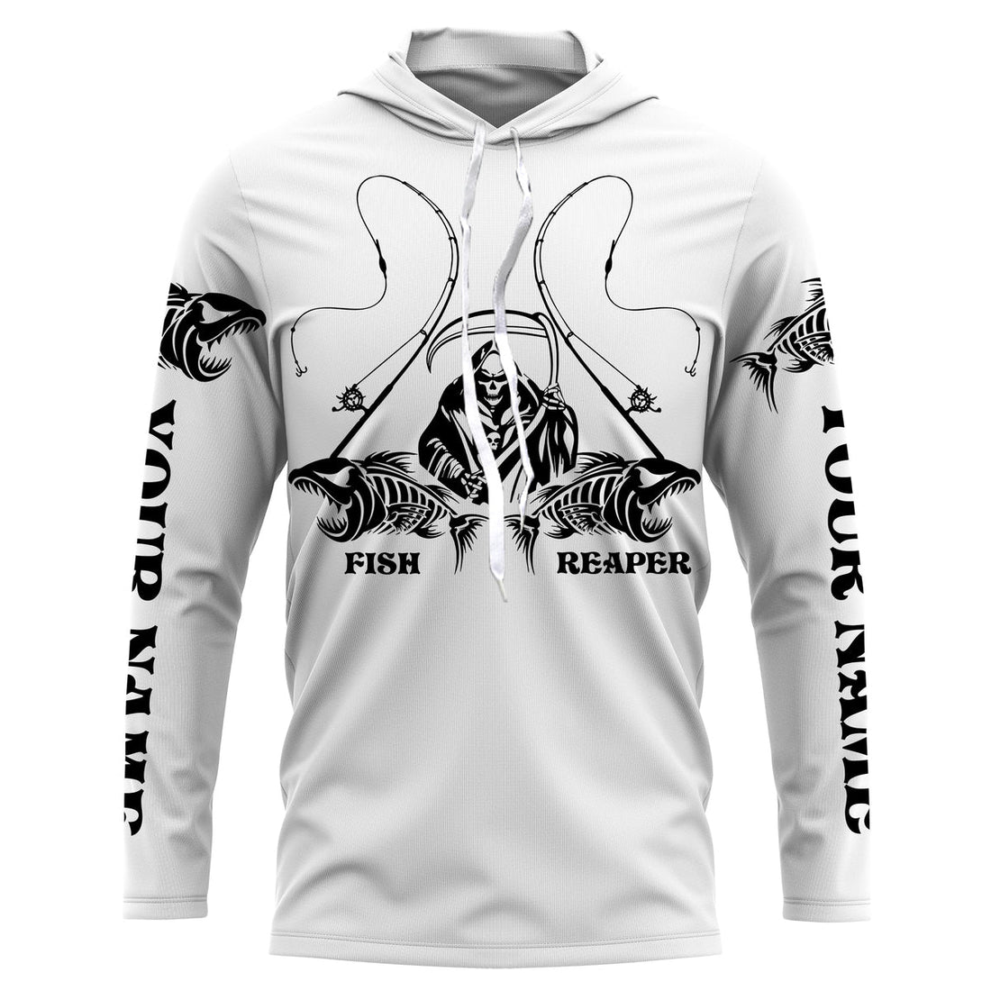 Personalized Fish reaper Fishing, fish skull Long Sleeve Fishing tournament | White NQS3718