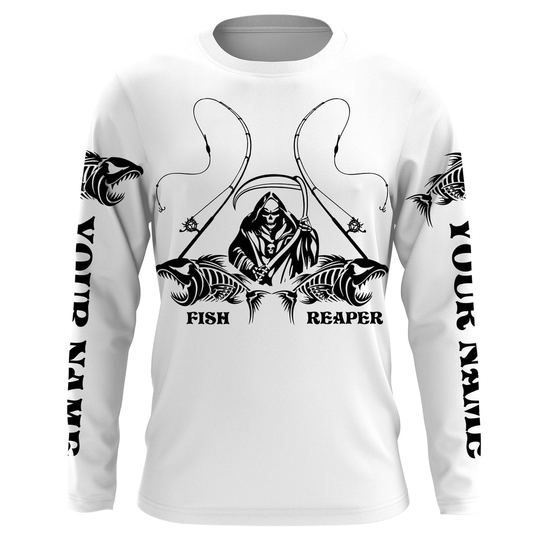 Personalized Fish reaper Fishing, fish skull Long Sleeve Fishing tournament | White NQS3718