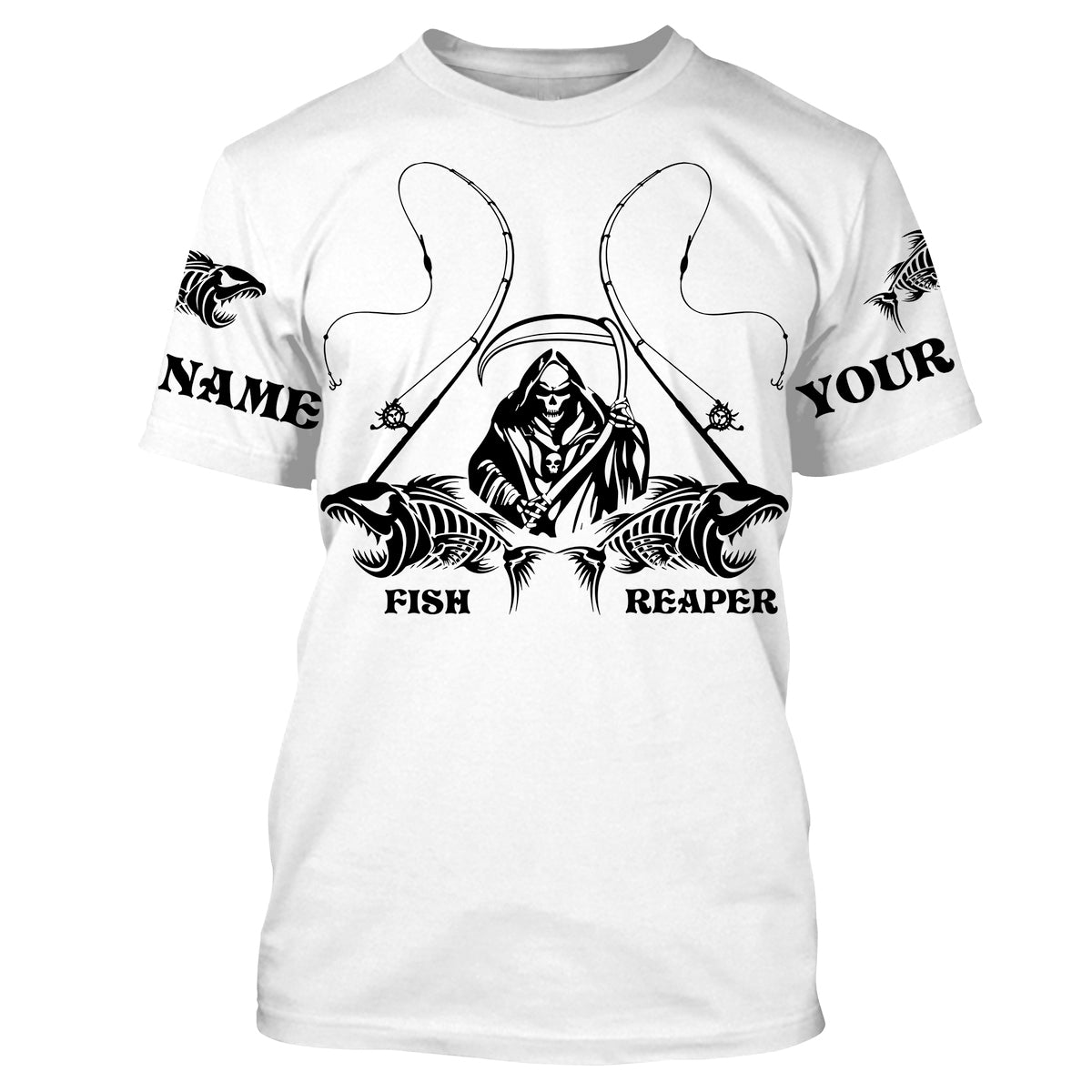 Personalized Fish reaper Fishing, fish skull Long Sleeve Fishing tournament | White NQS3718