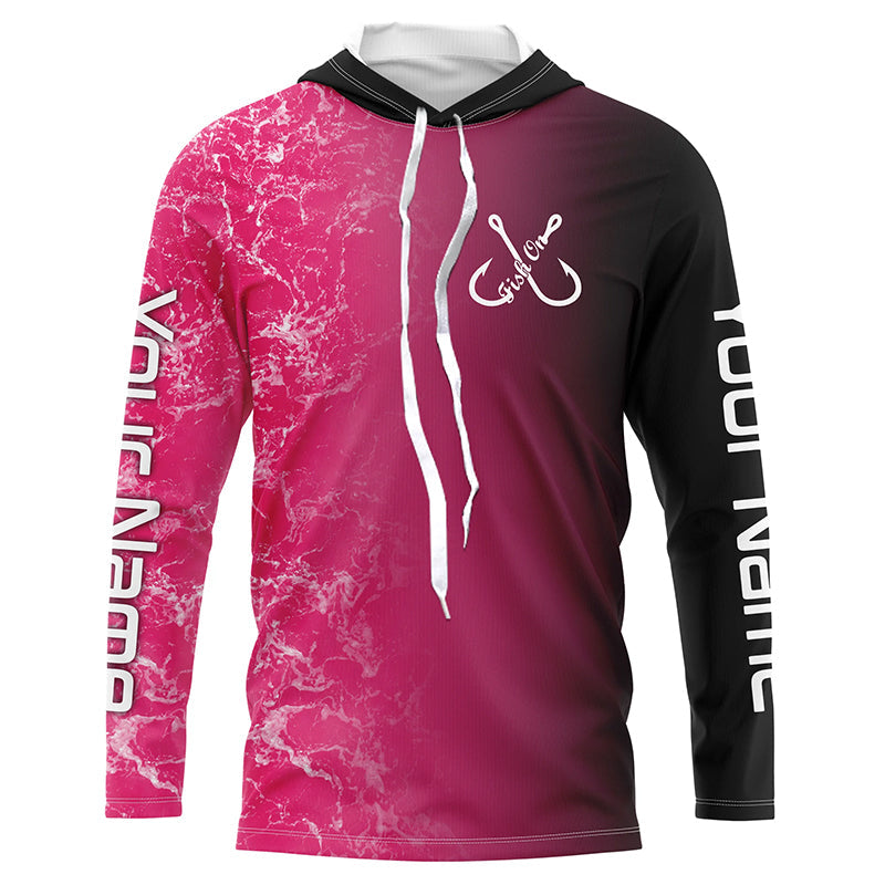 Pink black ocean camo fishing fish on Custom long sleeve performance Fishing NQS6101