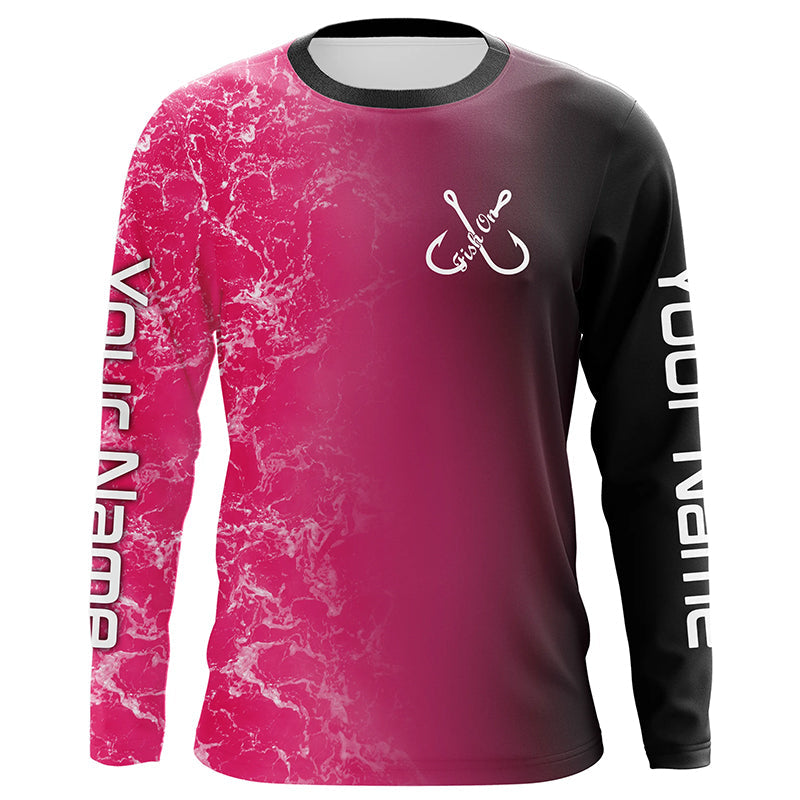 Pink black ocean camo fishing fish on Custom long sleeve performance Fishing NQS6101