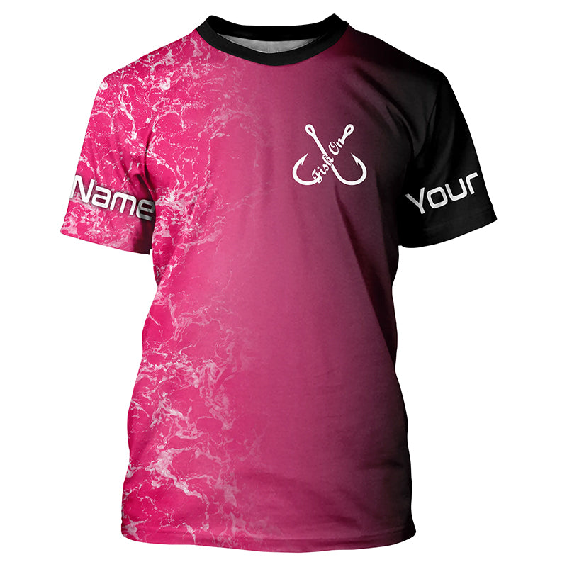 Pink black ocean camo fishing fish on Custom long sleeve performance Fishing NQS6101