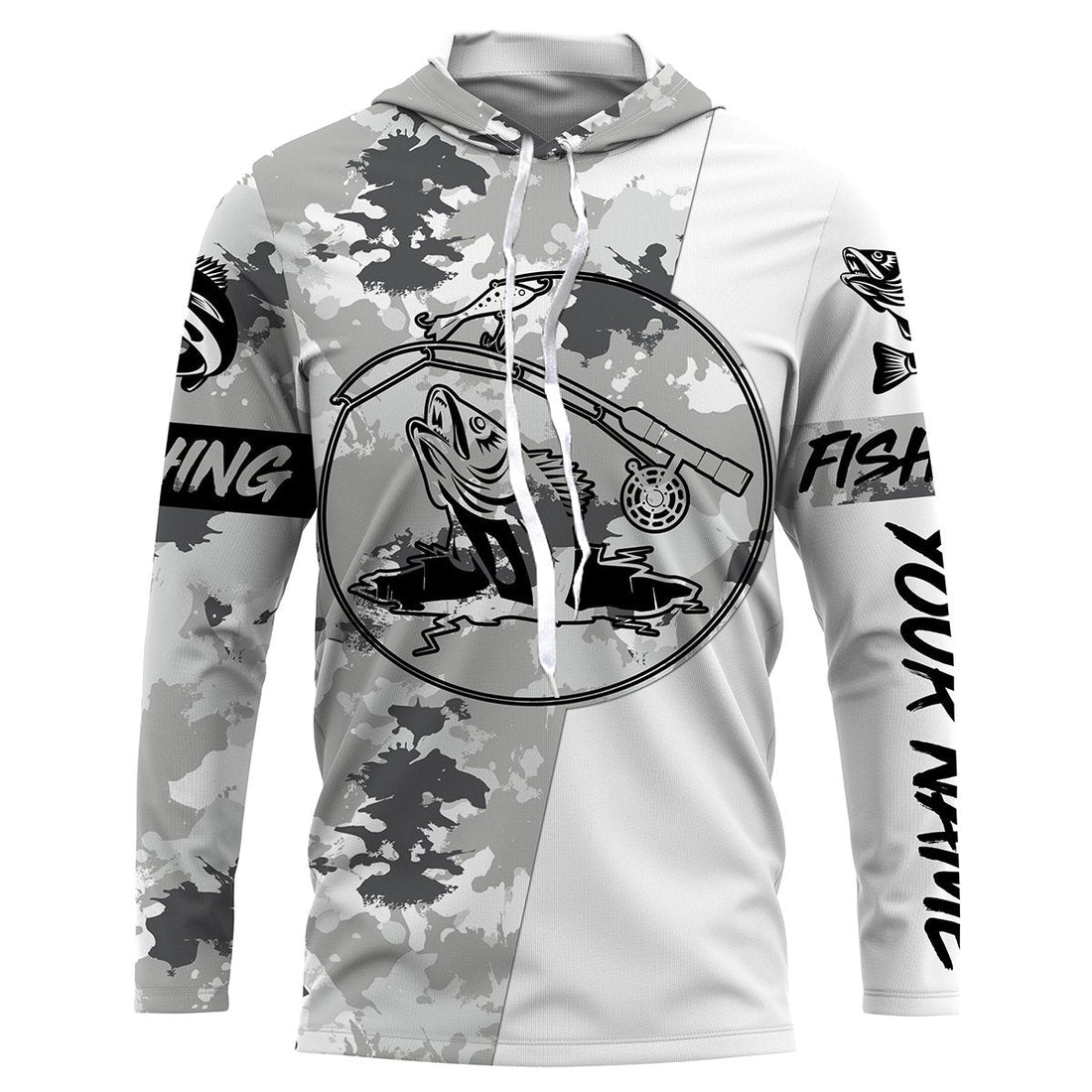 Ice fishing walleye winter camo ice fishing clothing Custom name UV protection performance fishing, gift for fisherman NQS2594