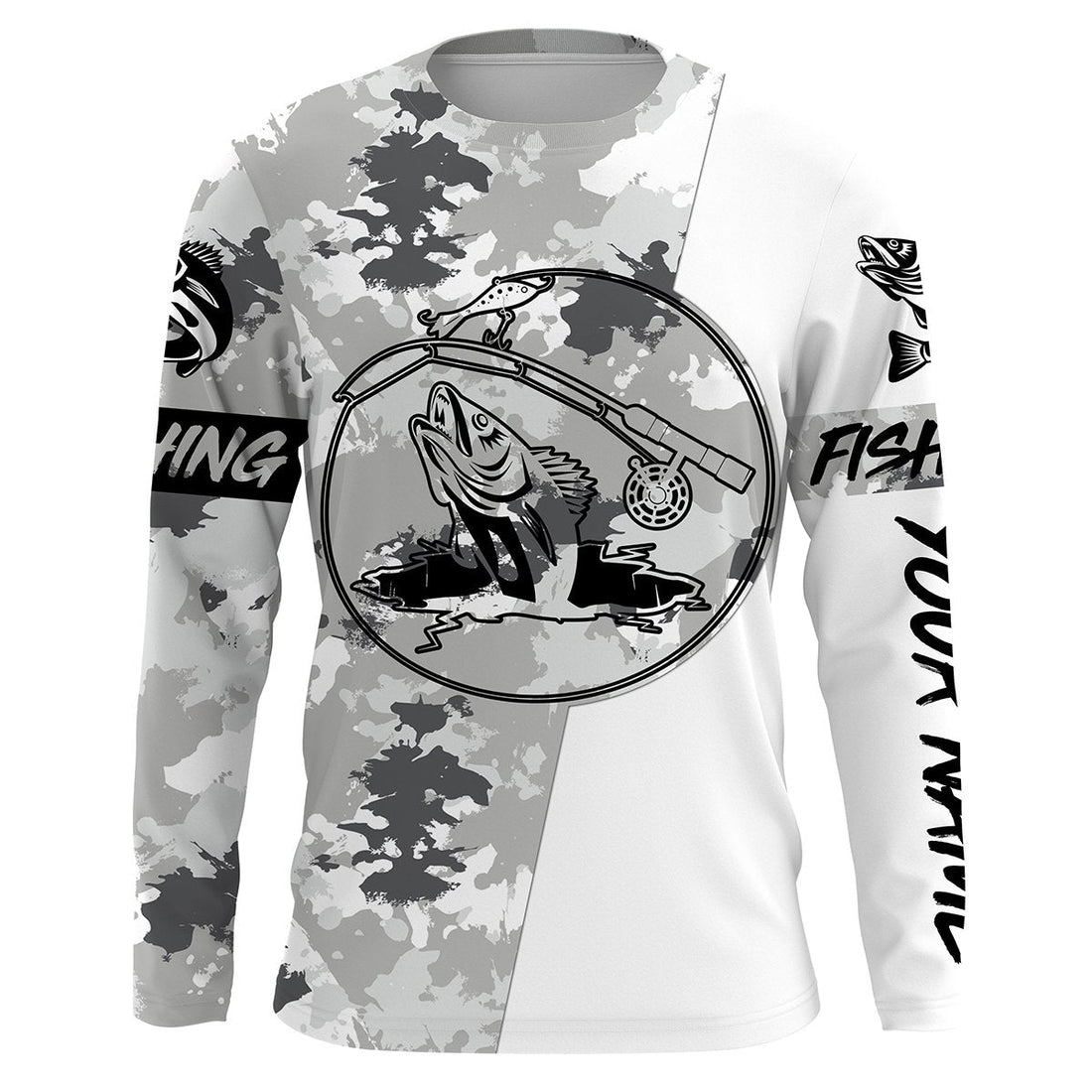Ice fishing walleye winter camo ice fishing clothing Custom name UV protection performance fishing, gift for fisherman NQS2594