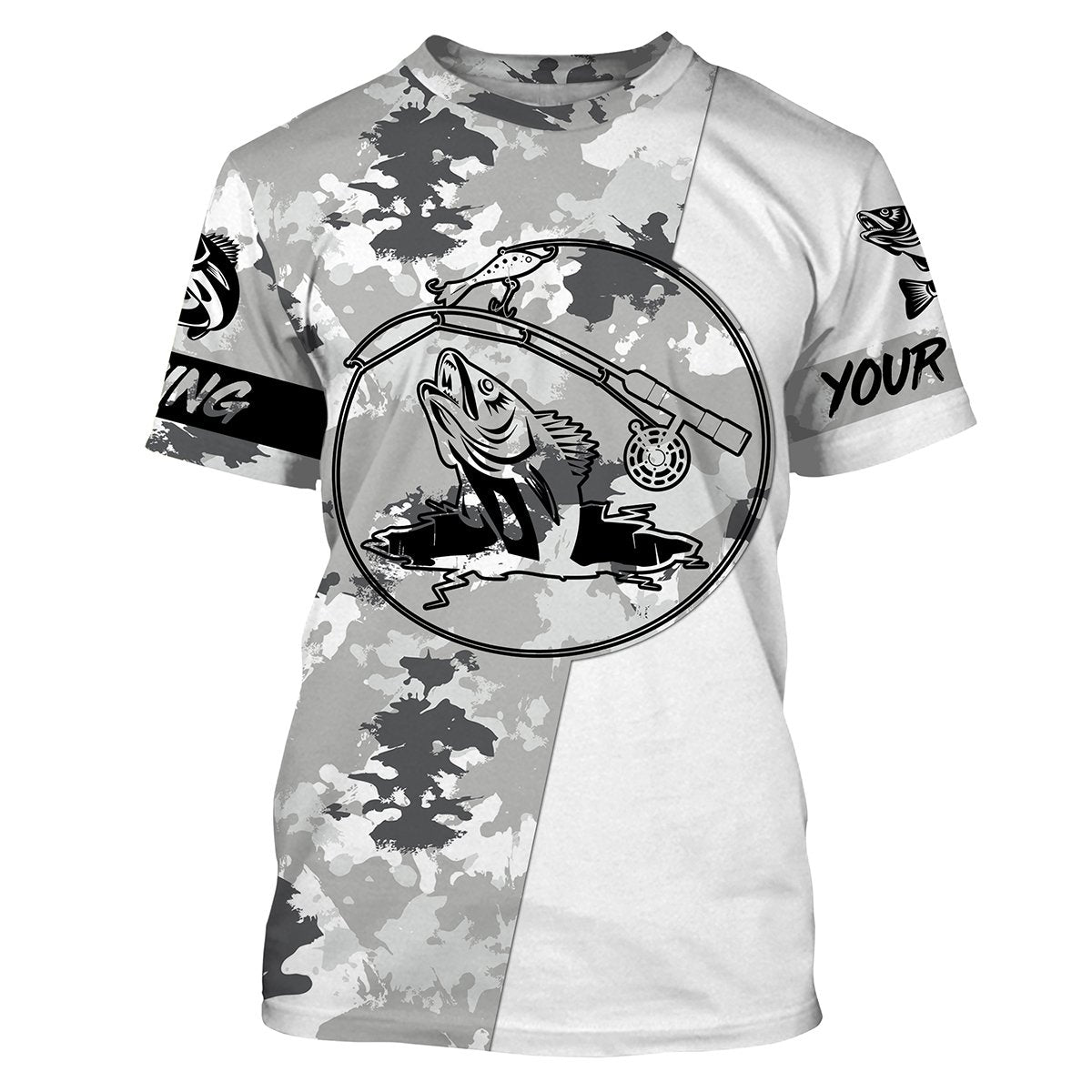 Ice fishing walleye winter camo ice fishing clothing Custom name UV protection performance fishing, gift for fisherman NQS2594