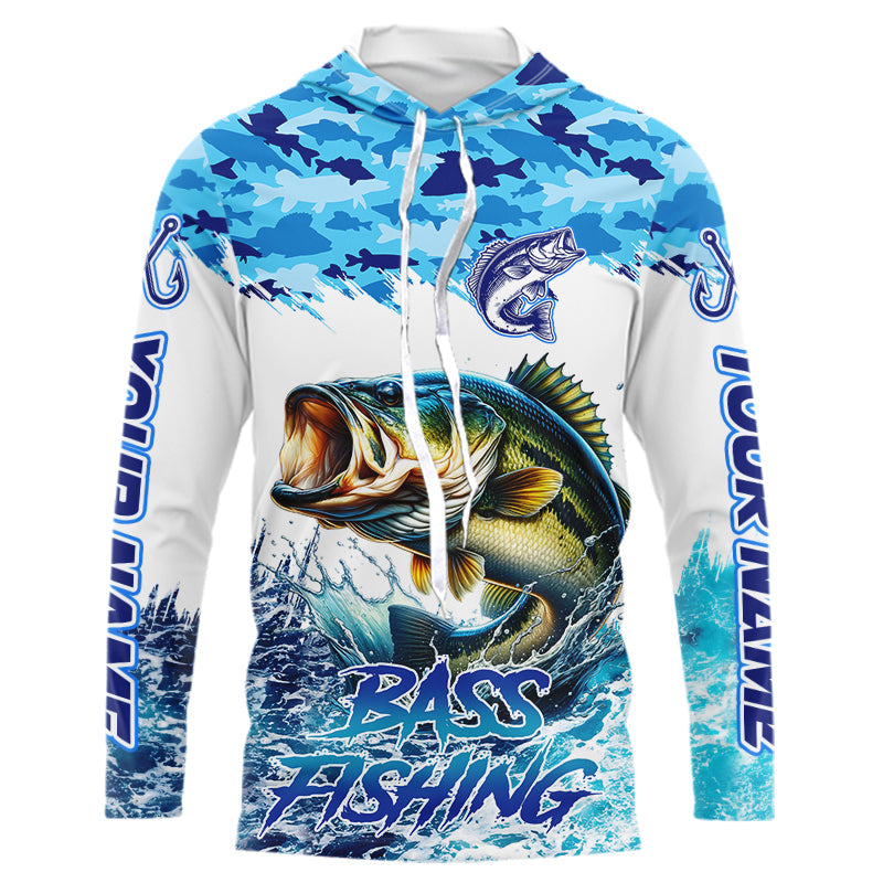 Bass fishing Blue ocean camo Custom UV protection fishing long sleeve, Bass Fishing NQS9341