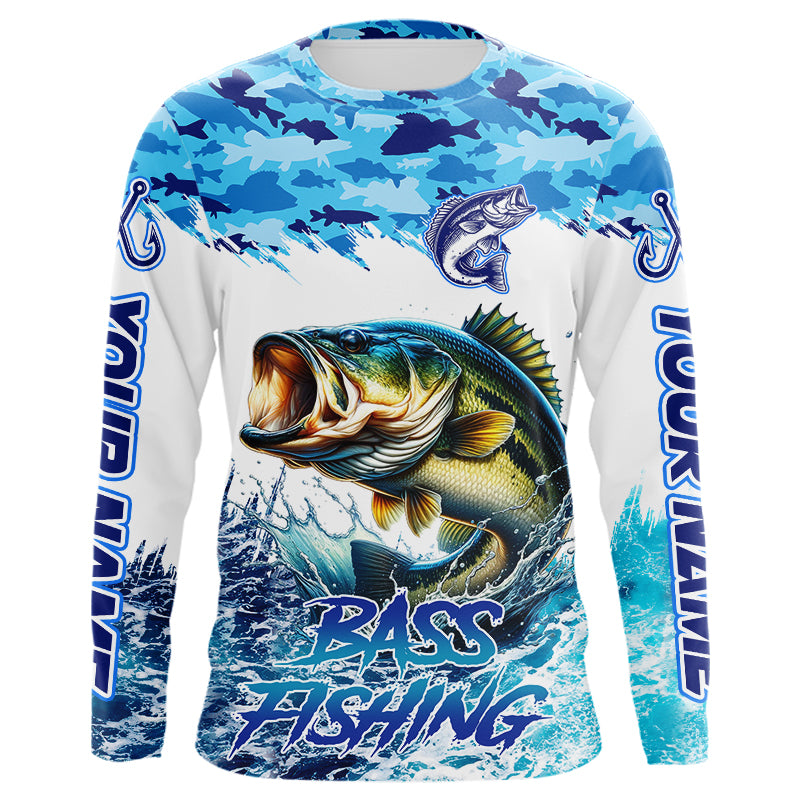 Bass fishing Blue ocean camo Custom UV protection fishing long sleeve, Bass Fishing NQS9341