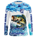 Bass fishing Blue ocean camo Custom UV protection fishing long sleeve, Bass Fishing NQS9341