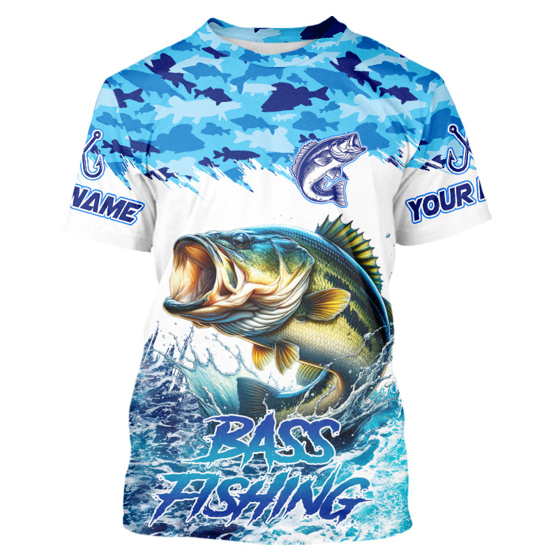 Bass fishing Blue ocean camo Custom UV protection fishing long sleeve, Bass Fishing NQS9341