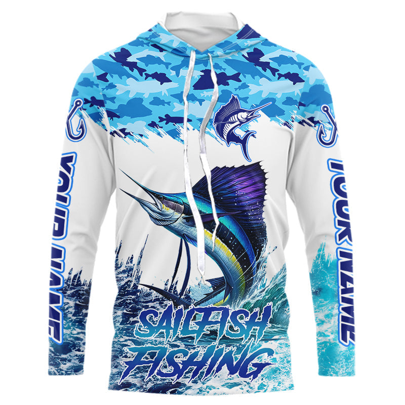 Sailfish fishing Blue sea camo Custom UV protection fishing long sleeve, Sailfish Fishing NQS9342