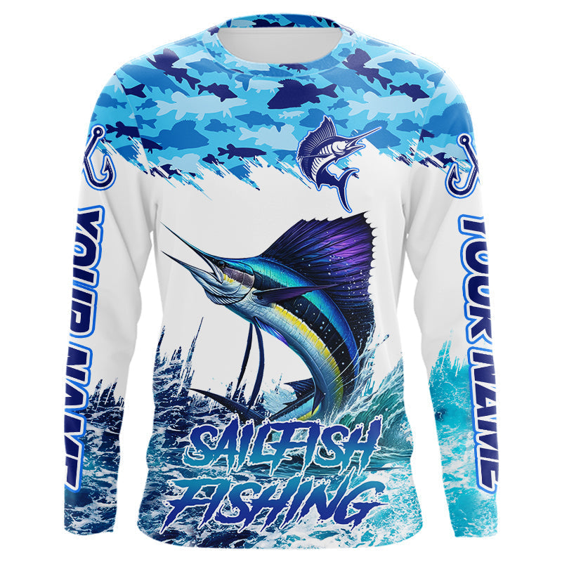 Sailfish fishing Blue sea camo Custom UV protection fishing long sleeve, Sailfish Fishing NQS9342
