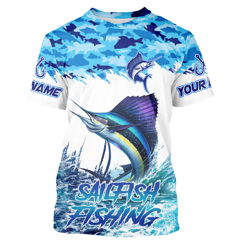 Sailfish fishing Blue sea camo Custom UV protection fishing long sleeve, Sailfish Fishing NQS9342