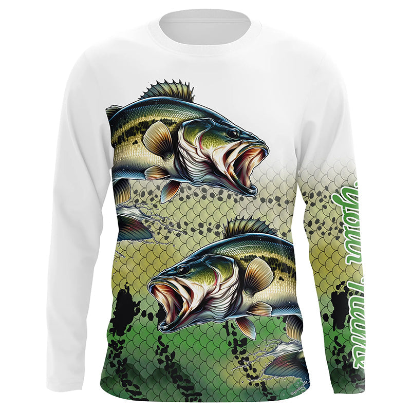 Largemouth Bass Fishing Customize Green scales UV Protection Long sleeve Fishing, bass NQS266