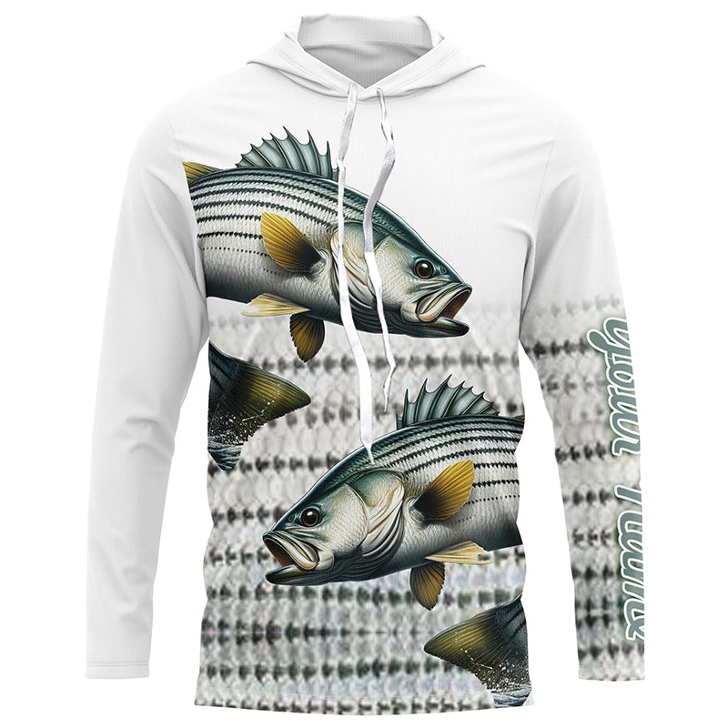 Striped Bass Fishing Customize Name UV Protection Long Sleeve Fishing, Personalized Fishing Gift NQS268
