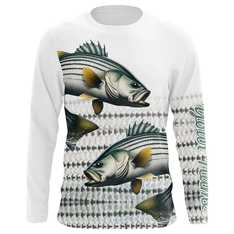 Striped Bass Fishing Customize Name UV Protection Long Sleeve Fishing, Personalized Fishing Gift NQS268