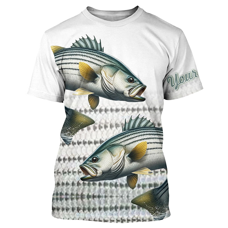 Striped Bass Fishing Customize Name UV Protection Long Sleeve Fishing, Personalized Fishing Gift NQS268