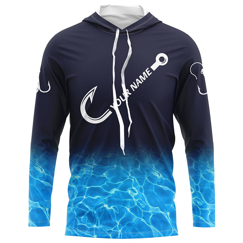 Personalized blue water camo fish hook Long Sleeve Fishing, Tournament Fishing NQS7439