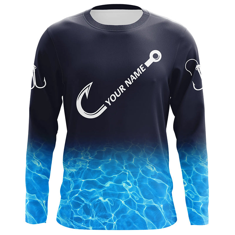Personalized blue water camo fish hook Long Sleeve Fishing, Tournament Fishing NQS7439