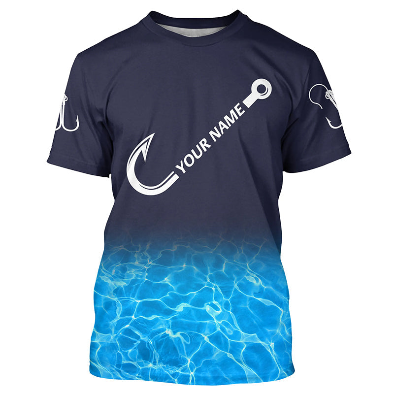 Personalized blue water camo fish hook Long Sleeve Fishing, Tournament Fishing NQS7439