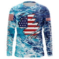 Blue sea wave ocean camo American flag patriot Custom sun protection fishing long sleeve NQS5429