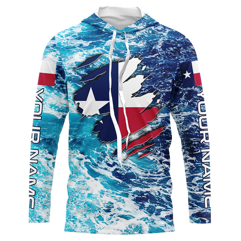 Blue sea wave ocean camo Texas flag patriot Custom sun protection fishing long sleeve NQS5430