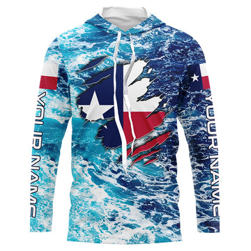 Blue sea wave ocean camo Texas flag patriot Custom sun protection fishing long sleeve NQS5430