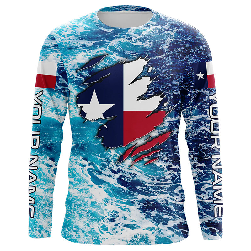 Blue sea wave ocean camo Texas flag patriot Custom sun protection fishing long sleeve NQS5430