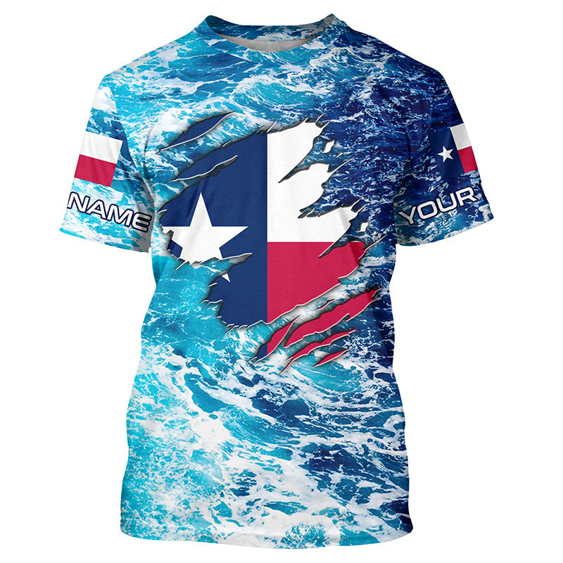 Blue sea wave ocean camo Texas flag patriot Custom sun protection fishing long sleeve NQS5430