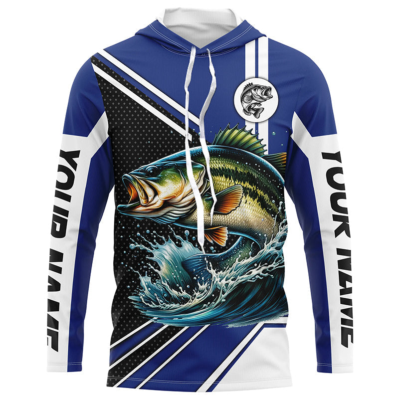 Personalized Largemouth Bass fishing Long Sleeve Performance Fishing, Bass fishing | Blue NQS7598