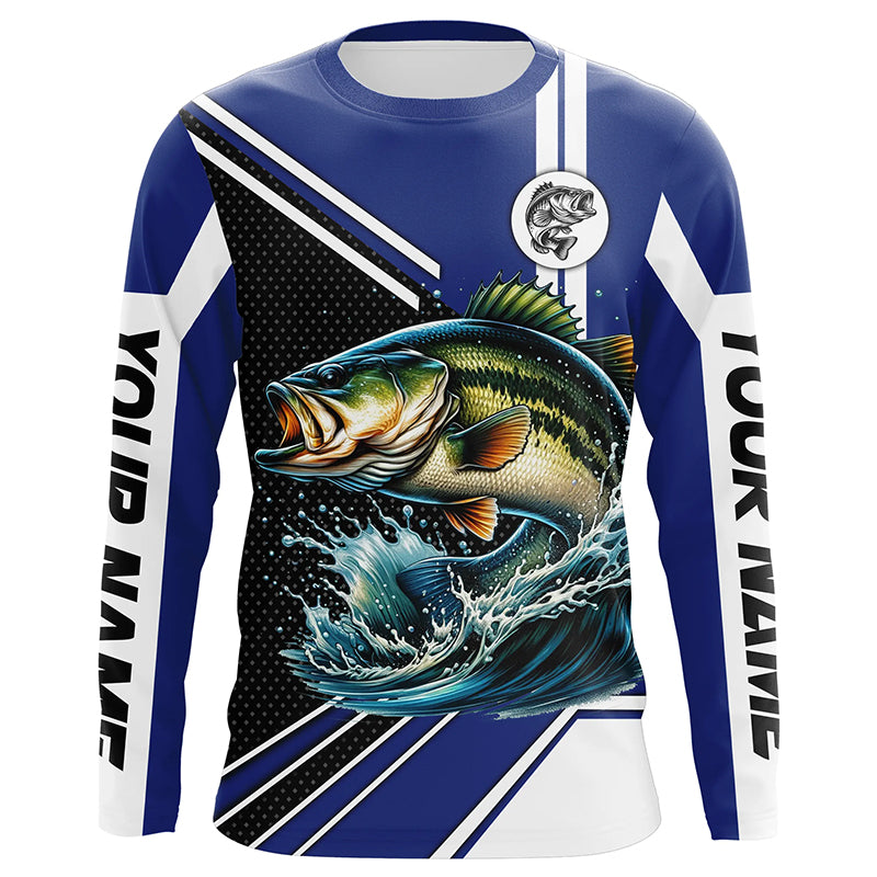 Personalized Largemouth Bass fishing Long Sleeve Performance Fishing, Bass fishing | Blue NQS7598