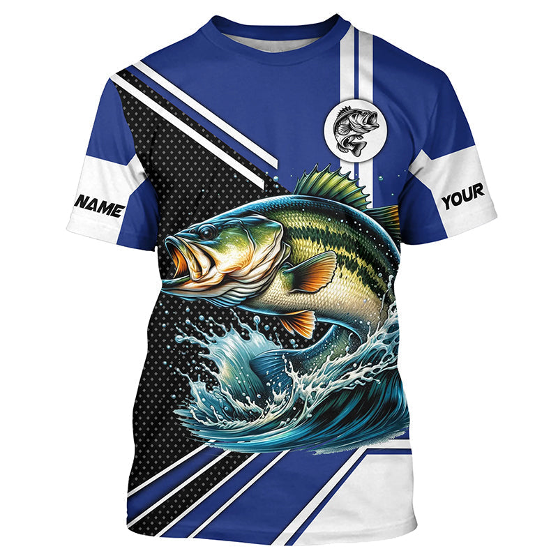 Personalized Largemouth Bass fishing Long Sleeve Performance Fishing, Bass fishing | Blue NQS7598