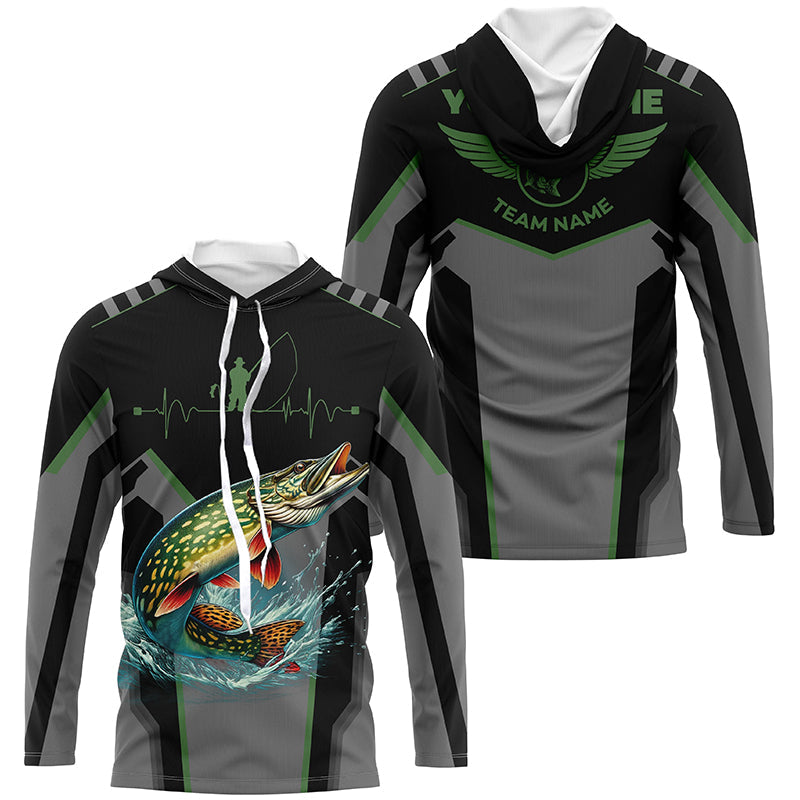 Personalized Black Northern Pike Fishing, Team Pike Fishing Long Sleeve tournament| Green NQS6318