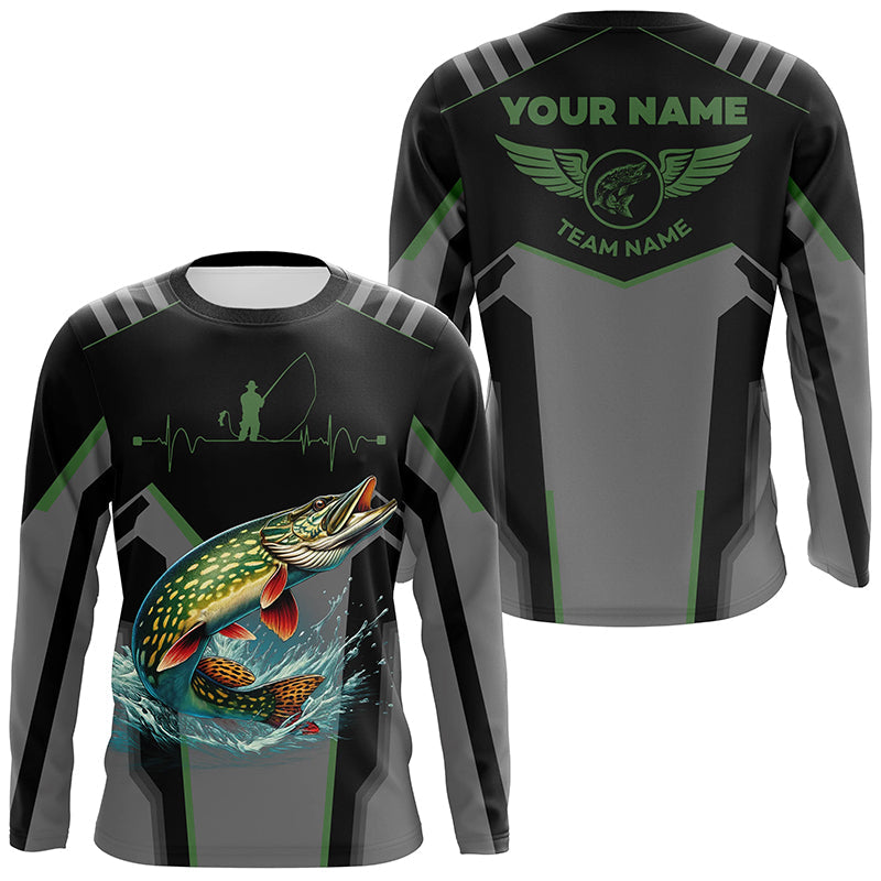 Personalized Black Northern Pike Fishing, Team Pike Fishing Long Sleeve tournament| Green NQS6318