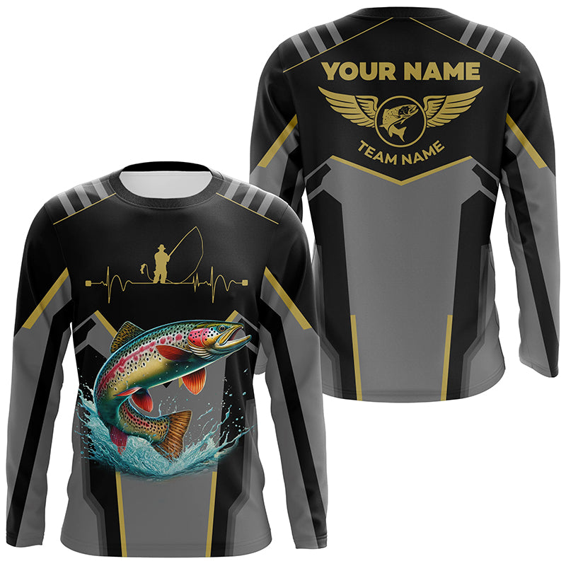 Personalized Black Rainbow trout Fishing, Team trout Fishing Long Sleeve tournament NQS6319