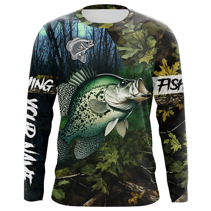 Crappie Fishing green camo Custom name Performance Long Sleeve UV protection fishing NQSD92