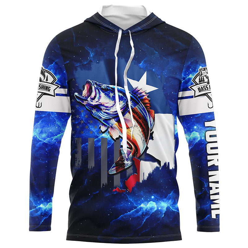 Texas Flag TX Bass Fishing US blue galaxy custom Performance Long Sleeve UV protection NQSD100