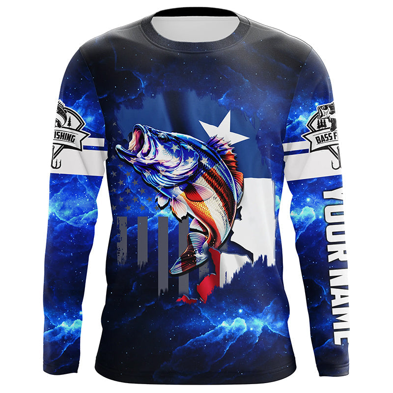 Texas Flag TX Bass Fishing US blue galaxy custom Performance Long Sleeve UV protection NQSD100